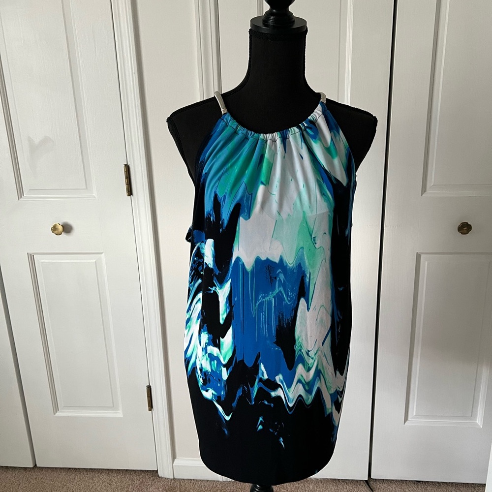 Blue and Black Abstract Women's Top